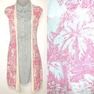 3 for $25- Guinevere Long Vest in Pink & Cream, Size XS